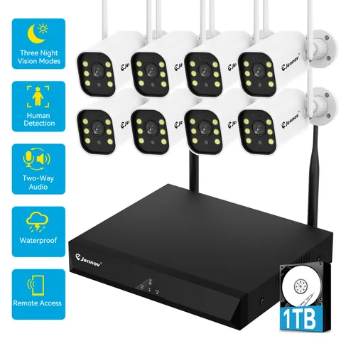 JENNOV 10CH NVR 5MP Wireless Security IP Camera System Audio Recording 1TB HDD