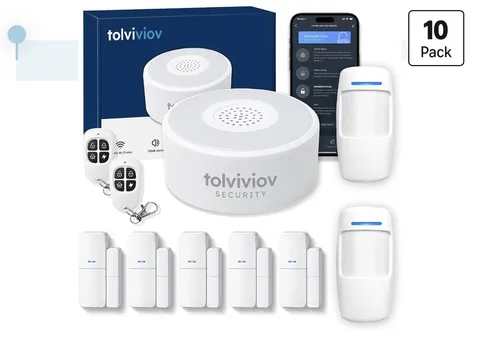 WiFi Home Security System, 10-Piece Wireless Alarm Kit with Door Sensors