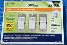 LEVITON decora 3 Pack IPS02 Auto-On Motion Sensor Wall Switch, White
