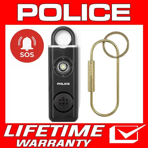 POLICE Personal Alarm Keychain Flashlight 130 dB Emergency Safety Alarm Black