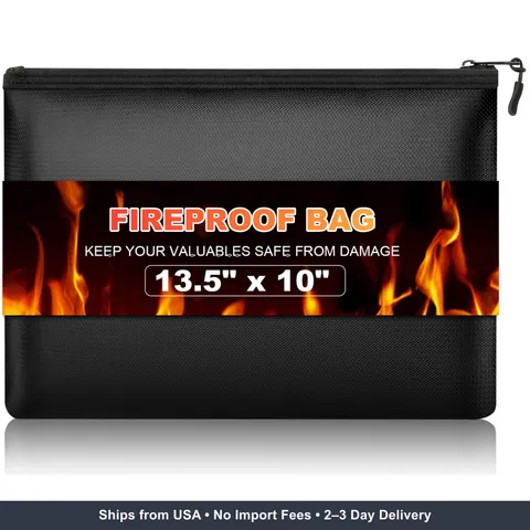Fireproof Money Document Bag with Waterproof Zipper, 13.5" x 10" | Fire Proof Ba
