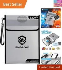 Fireproof Document Bag with Lock 5200℉,15”x 11” Fireproof Money Pouch with Zi...