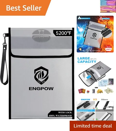 Fireproof Document Bag with Lock 5200℉,15”x 11” Fireproof Money Pouch with Zi...