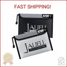 2 Pack Fireproof Money Bag (9.5x6.5''), Non-itchy Waterproof Fireproof Bag with