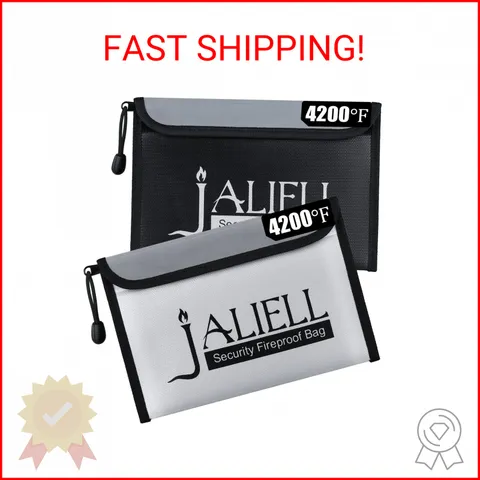 2 Pack Fireproof Money Bag (9.5x6.5''), Non-itchy Waterproof Fireproof Bag with