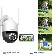 DEKCO 2K Outdoor WiFi Security Camera, Plug-in Pan-Tilt Dome | App viewing, m...