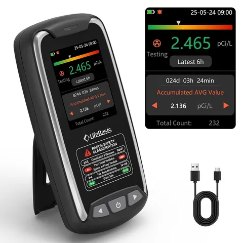 Portable Radon Detector, Fast 6H First Result, Rechargeable | 0.09-1000 Pci/L, A