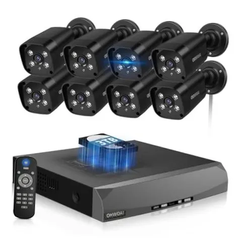 《130°Wide Angle & 2-Way Audio》Outdoor Wired Security Camera System, 8Cams+3TB