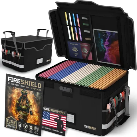 Fireproof Document Box 5200°F with Lock - Portable Water Resistant File Organize