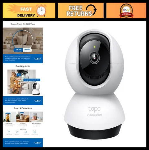 2K QHD Pan/Tilt Security Camera - Pet/Baby Monitor, Motion Detection, Night Visi