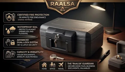 Fireproof Safe with Key Lock, Chest Lock Box for Home or Travel Secures Money, D