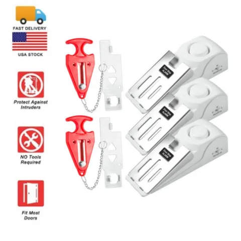 Door Stop Security Alarm Wedge Stopper Home Travel 120dB Anti‑Theft Kit Portable
