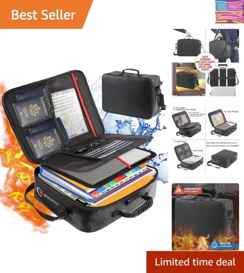 Fireproof Document Bag with Lock 17 x 11.8 x 5 inch, Important Document Stora...