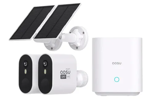 aosu SolarCam System Max 5MP HD 32GB Solar Security Camera System (2 Camera)