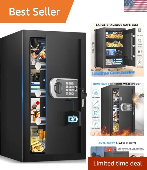 23.6" Tall]Large Safe Box, 𝟒.𝟔 𝐂𝐮𝐟𝐭 Home Safes with Fireproof Waterproo...