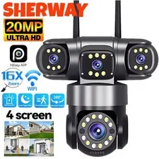 Waterproof 4-Lens 5MP PTZ Cam,Night Vision CCTV for AU Home,Yard & Shop