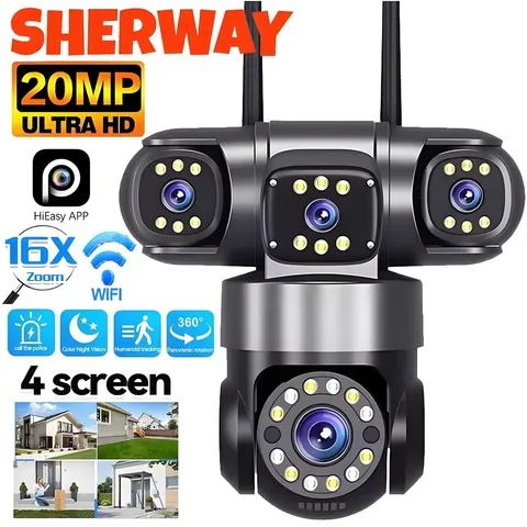 Waterproof 4-Lens 5MP PTZ Cam,Night Vision CCTV for AU Home,Yard & Shop