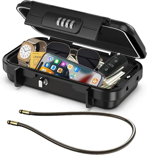 Portable Safe Lock Box, 4 Digit Security Case, Beach Safe Box with Removable