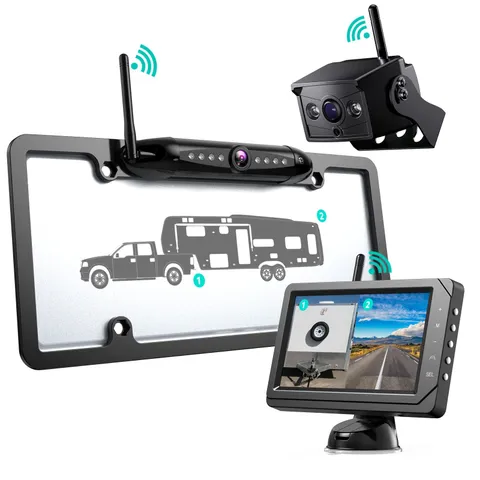 Nuoenx Backup Camera for RV, Split Screen 5 Inch HD 5 inches, Black+Purple