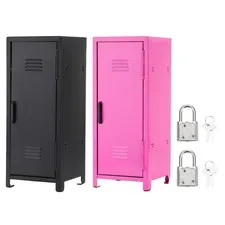 Mini Locker 4.3 x 10.8 Inch, 2 Pcs Small Locker with Lock Keys, Black/Rose Red