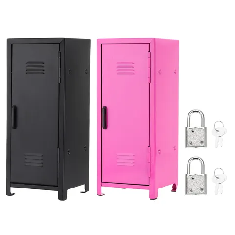Mini Locker 4.3 x 10.8 Inch, 2 Pcs Small Locker with Lock Keys, Black/Rose Red