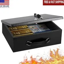 Fireproof Document Box Key Lock Storage Valuables Cash Passport Security New