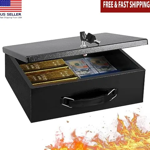 Fireproof Document Box Key Lock Storage Valuables Cash Passport Security New