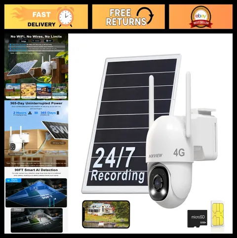4G LTE Solar Security Camera Outdoor, Wireless, AI Detection, 24/7 Recording, Au