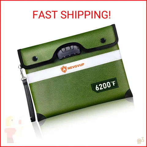 6200°F Fireproof Money Bag with Lock, Upgraded Fireproof Bags w. Zipper/Reflecti