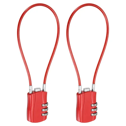 3-Digit Combination Padlock with Coated Steel Wire Rope (9.8 Inch, Red) (2Pcs)