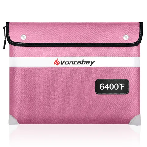 6400℉ Fireproof Document Bag Pink Waterproof Reflective Strip 14.2"x11" Safe 
