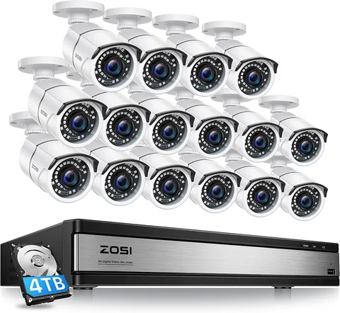 ZOSI 16CH DVR 1080P Security Outdoor Camera CCTV System 2TB120ft Night Vision