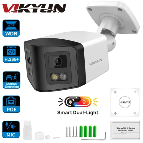 VIKYLIN Dual Lens PoE Security IP Camera 4MP Night Vision Human Motion Detection