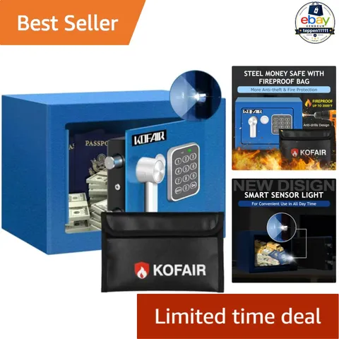 Safe Box 0.23 Cubic Feet Digital Key Lock Blue with Fireproof Bag