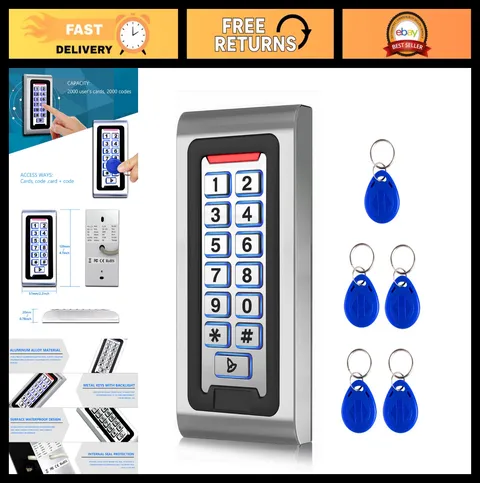 Stand-Alone Door Access Control System, Keypad + 5 Proximity Keychains, 2000 Use