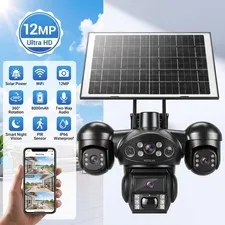 12MP 4K Solar Battery Powered Wireless WiFi Outdoor Home Security Camera System