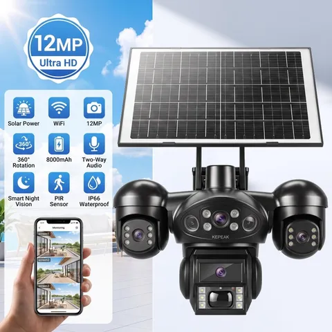 12MP 4K Solar Battery Powered Wireless WiFi Outdoor Home Security Camera System