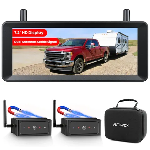 AUTO-VOX 7.2" Dual Wireless Magnetic Backup Camera 7.2"Dual Cam, Black