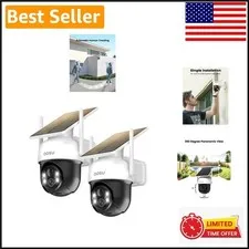 2-Pack Wireless Solar Security Cameras with Auto Tracking & Color Night Vision
