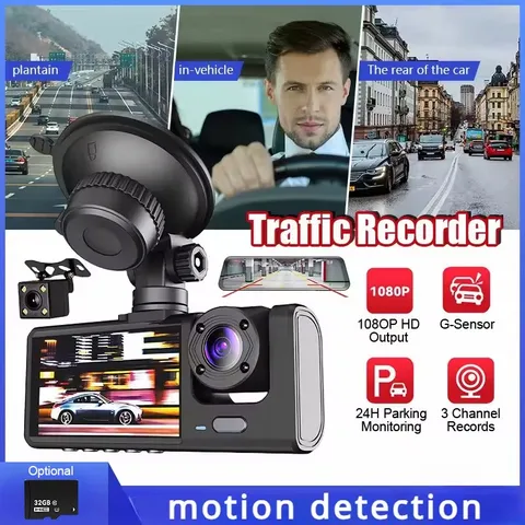 3 lenses Camara De Seguridad Para Carro Auto Delantero/Trasero/Interior Dash Cam