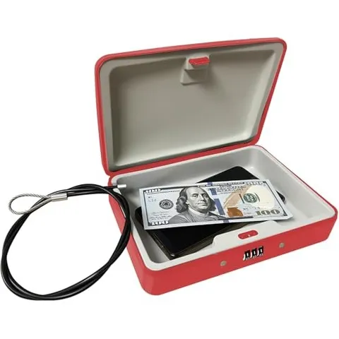Water/Fire-Resistant Portable Security Case Lock Box Steel, Small 1pcs Red