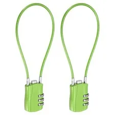 3-Digit Combination Padlock with Coated Steel Wire Rope (9.8 Inch, Green) (2Pcs)