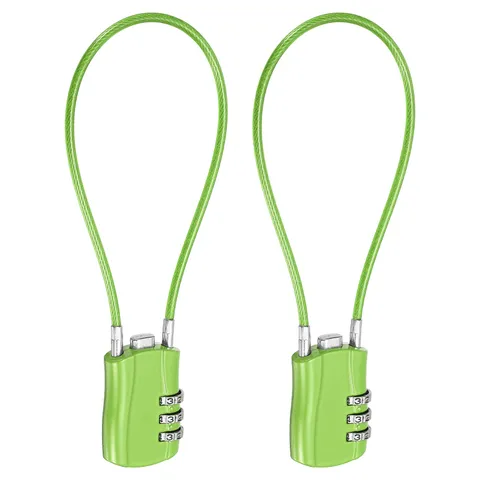 3-Digit Combination Padlock with Coated Steel Wire Rope (9.8 Inch, Green) (2Pcs)