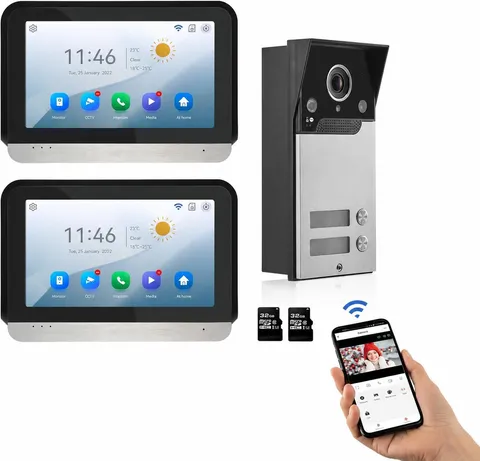WiFi Wired Video Doorbell System, 7 Inch Ring Video Doorbell Camera with Moni...