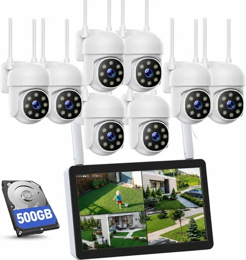 5G Wireless Security Camera System Outdoor WiFi CCTV 24/7 Record 10" Monitor NVR