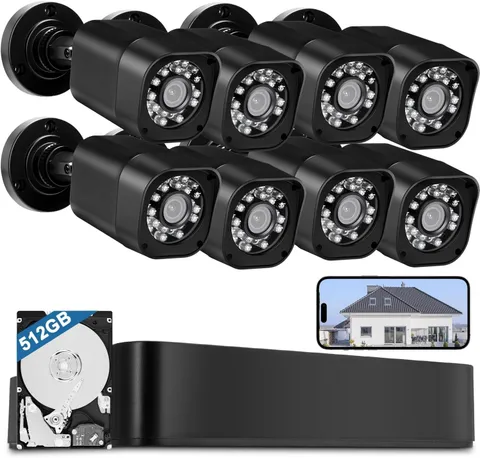 8CH 1080P Wired Security Camera System 8 Cameras 512GB