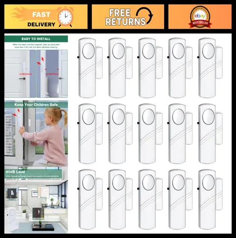 90DB Door Window Alarm System - 15 Pack for Home Safety & Child Protection