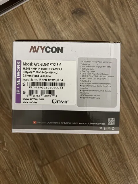 Avycon AVC-ELN41FT-2-8 4MP Network Outdoor IR Turret Camera 2.8mm Lens Grey