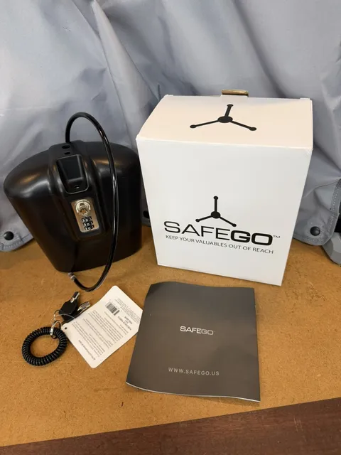 SAFEGO Portable Indoor/Outdoor Lock Box Safe With Key And Combination  open box