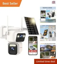 Wireless Solar Security Camera Outdoor Dual Lens PTZ Night Vision Weatherproof